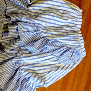 WHO WHAT WEAR, Blue white stripe Ruffle skirt